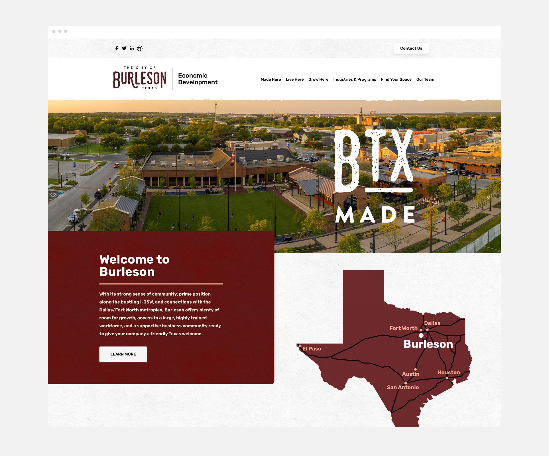 Screenshot of Burleson's home page