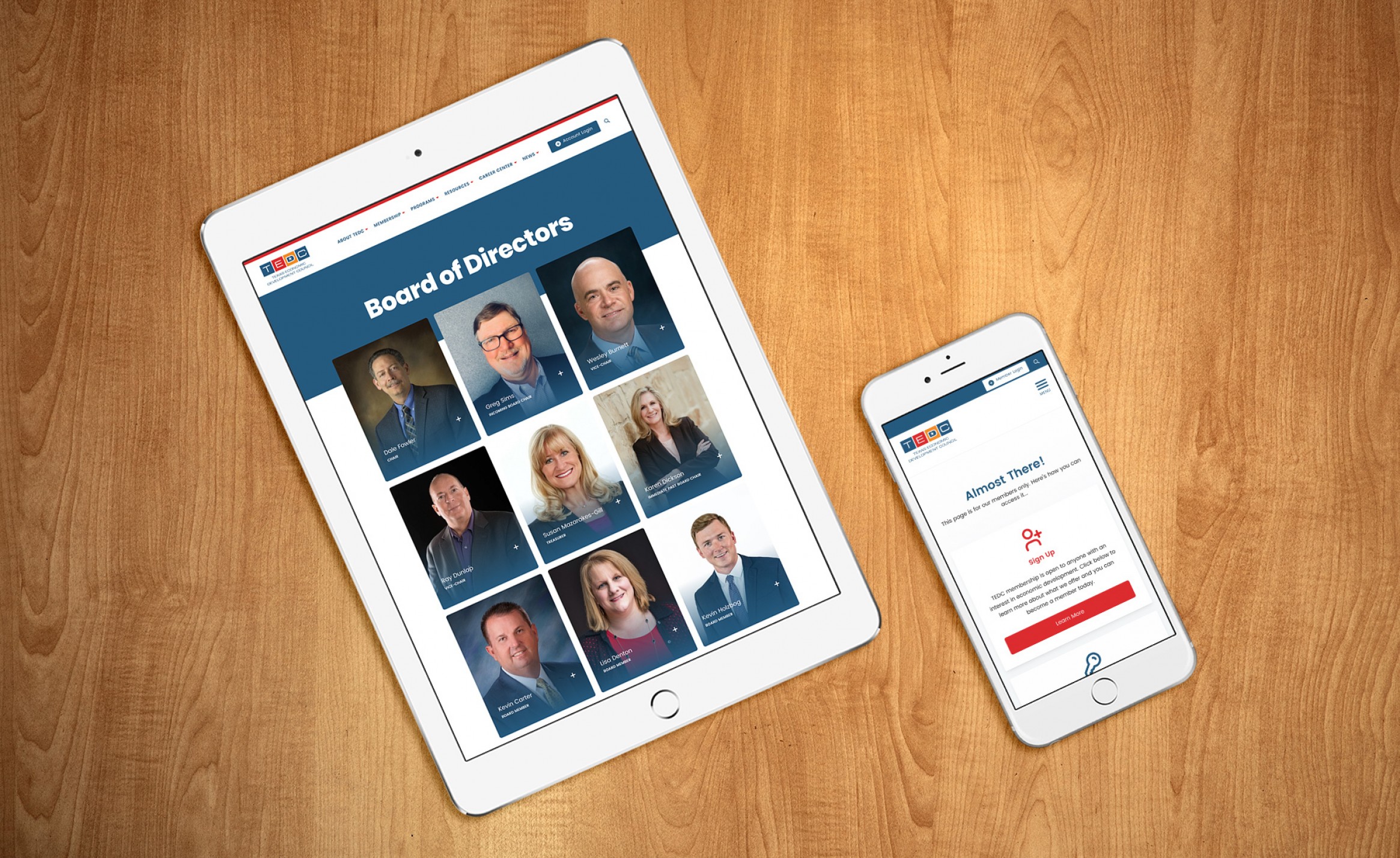 TEDC's site on an ipad and an iphone