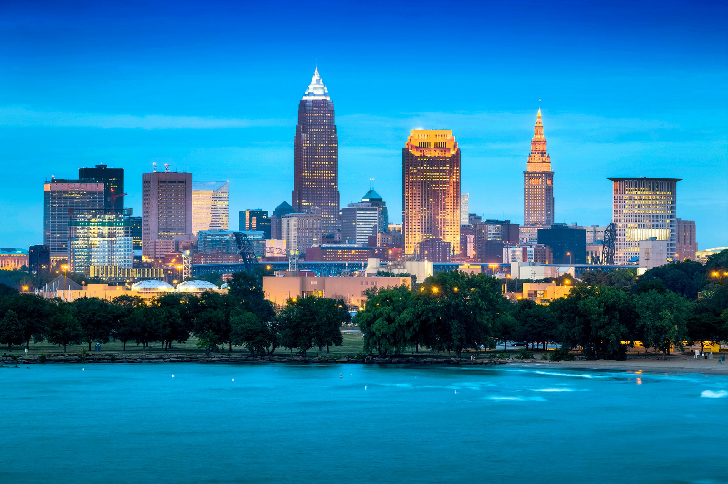 Cleveland's skyline buidlings at night