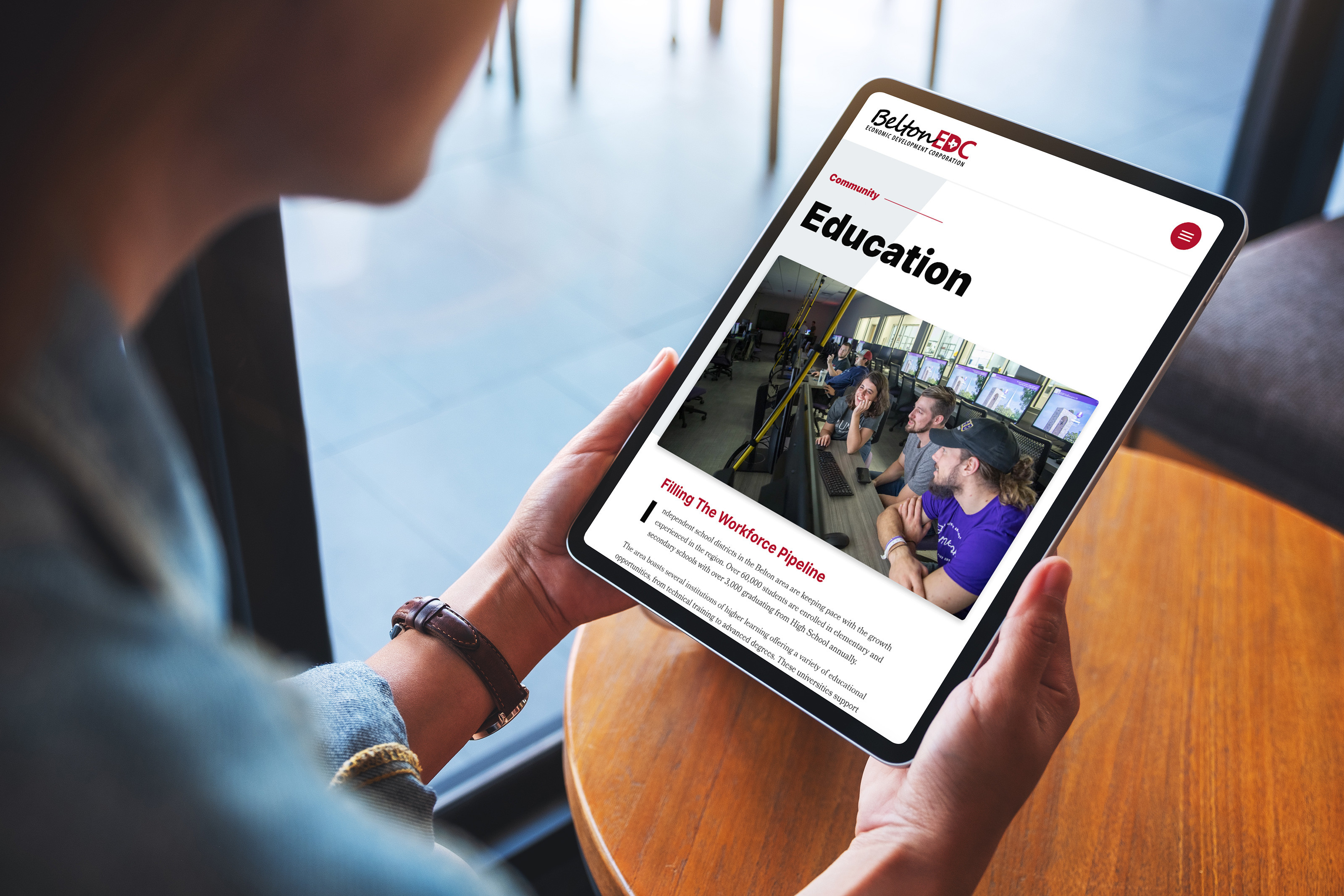 Belton EDC Education internal page on a tablet screen